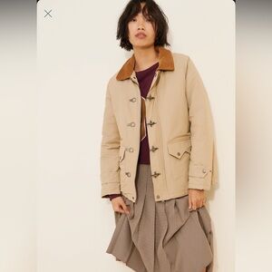 Women's Beige Utility Jacket with Brown Collar